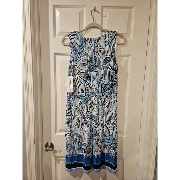 Perceptions NY Dress‎ M NWT Blue Green White Pleated Textured Sleeveless Midi - Picture 5 of 8